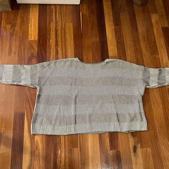 Easel | Boutique Oversized Striped Ribbed Sweater Gray Large - Picture 14 of 14